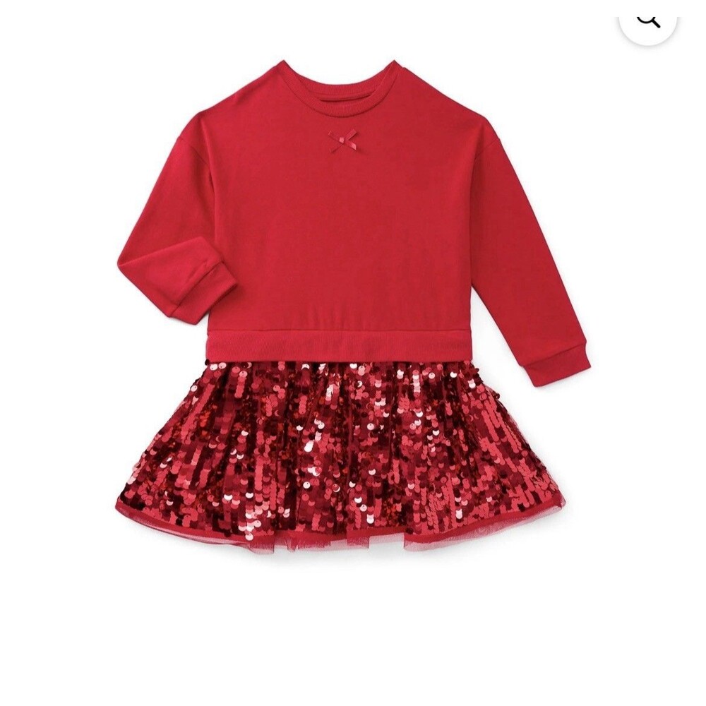 Wonder Nation Girls Sequin Skirt Sweatshirt Dress, Sizes 10 Red